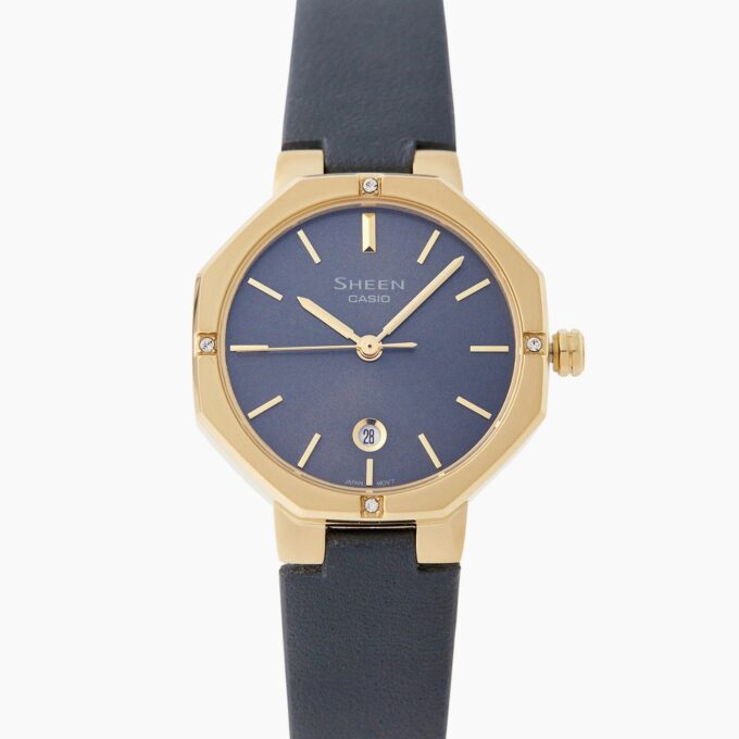 Montre Femme Casio - SHE-4543GL-2AUDF - Bracelet en Cuir Bleu - Affichage analogique - Résistant à l'eau - Verre Saphir