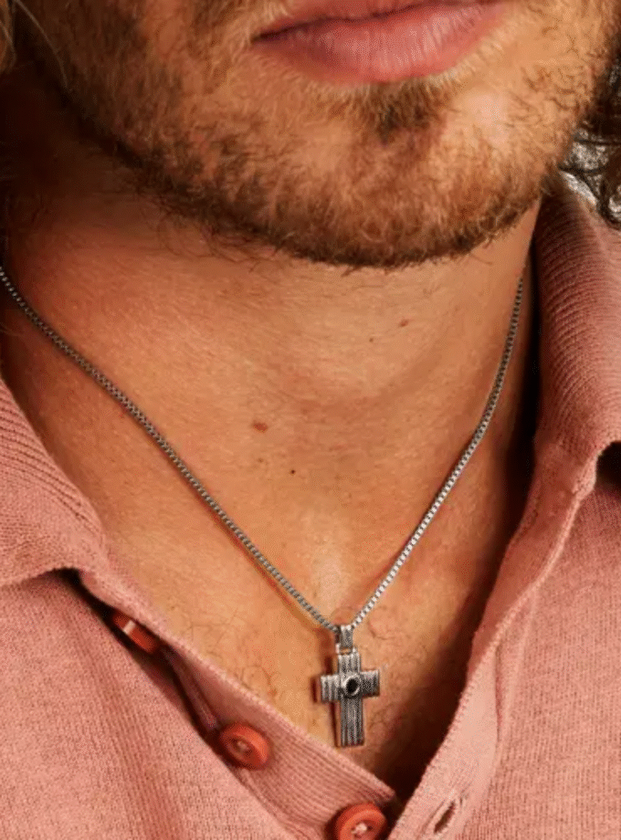 Collier homme urbain Morellato SABH28 – Acier inoxydable, pendentif croix, cristaux noirs, 45+5 cm – Bijou mode argent – Certificat authenticité