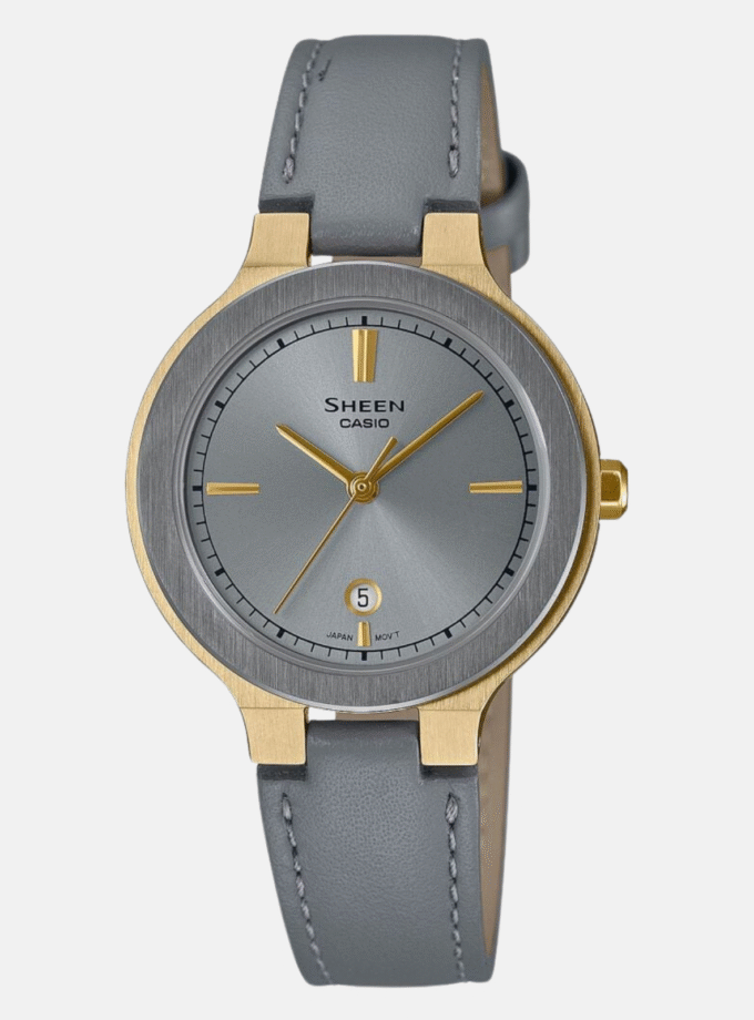 Montre Femme Casio SHEEN - SHE-4559GL-8AUDF - Bracelet en Cuir véritable Gris - Affichage analogique - Résistant à l'eau - Verre Saphir