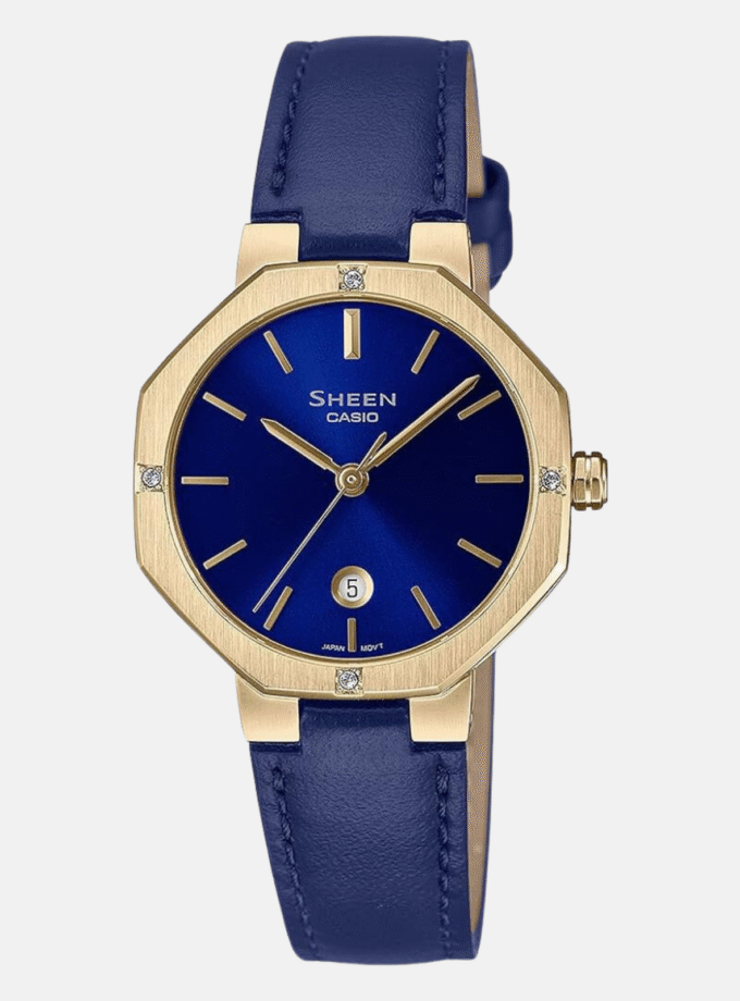 Montre Femme Casio - SHE-4543GL-2AUDF - Bracelet en Cuir Bleu - Affichage analogique - Résistant à l'eau - Verre Saphir