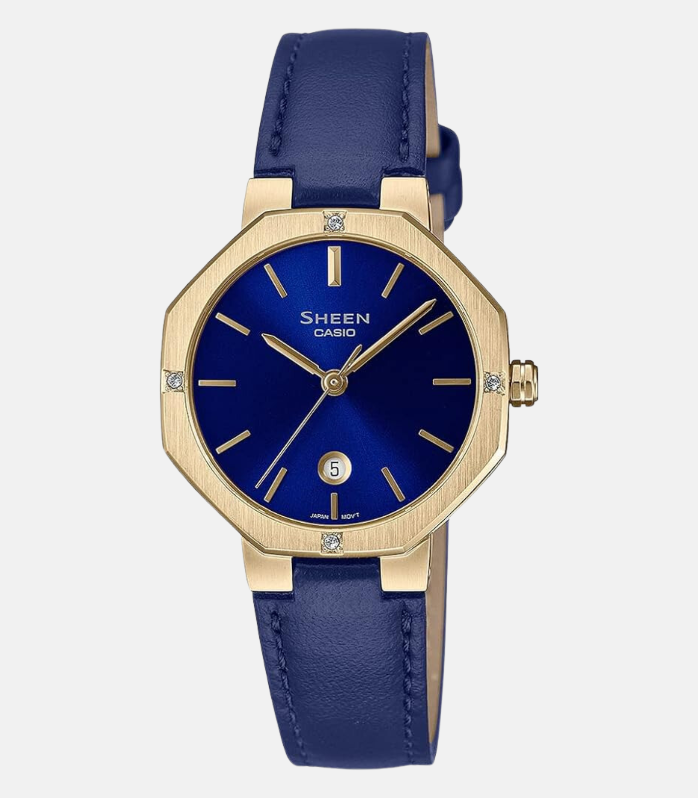 Montre Femme Casio - SHE-4543GL-2AUDF - Bracelet en Cuir Bleu - Affichage analogique - Résistant à l'eau - Verre Saphir