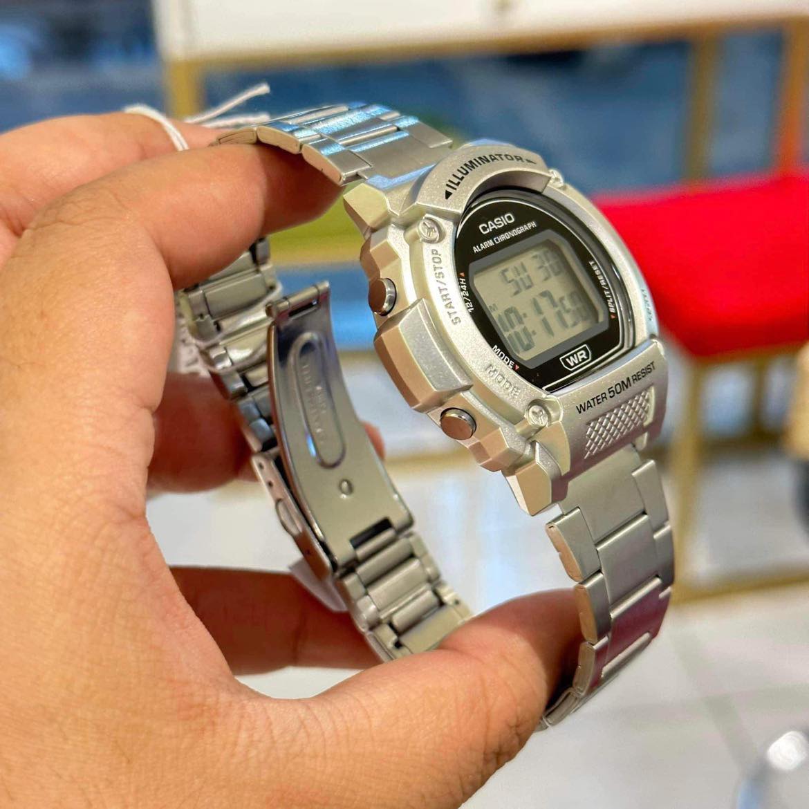 montre homme casio w 219hd 1avdf bracelet en acier inoxydable affichage numérique résistant à l'eau