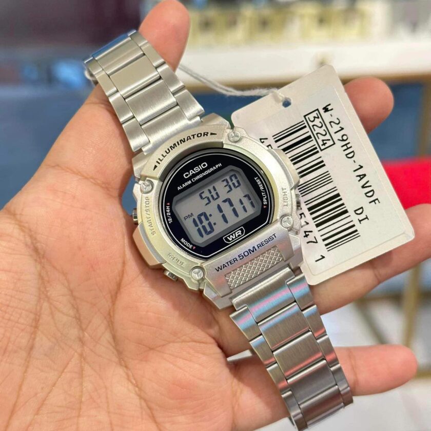 montre homme casio w 219hd 1avdf bracelet en acier inoxydable affichage numérique résistant à l'eau