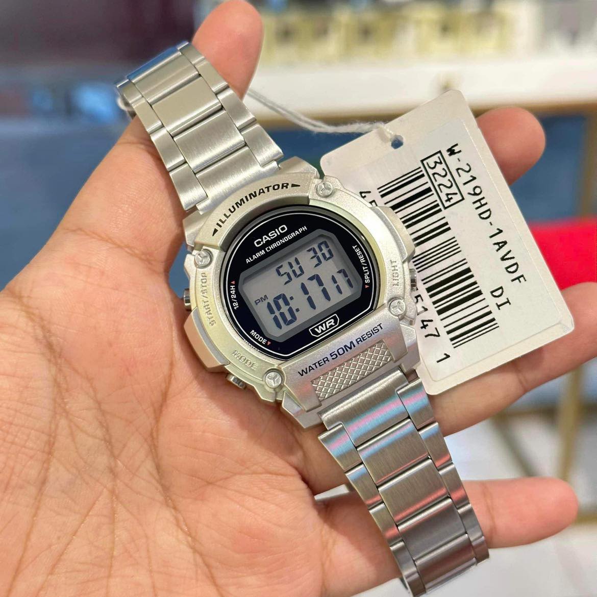 montre homme casio w 219hd 1avdf bracelet en acier inoxydable affichage numérique résistant à l'eau