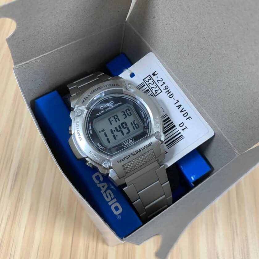montre homme casio w 219hd 1avdf bracelet en acier inoxydable affichage numérique résistant à l'eau