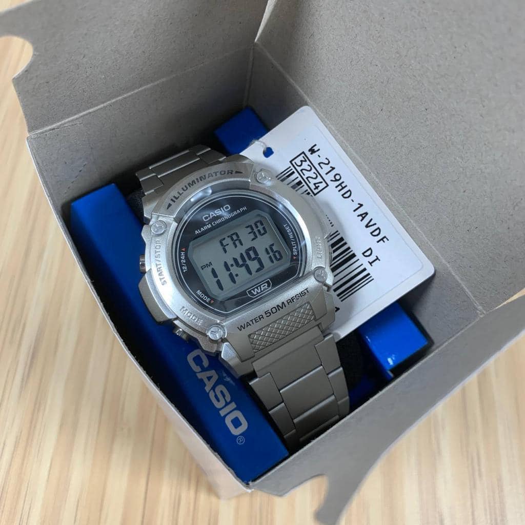 montre homme casio w 219hd 1avdf bracelet en acier inoxydable affichage numérique résistant à l'eau
