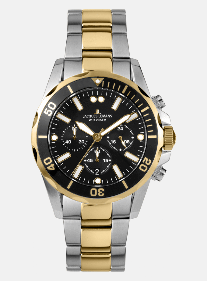 Montre Homme Jacques Lemans Liverpool 1-2091I - Bracelet en Acier Inoxydable - Or/Argent - Résistant à l'eau
