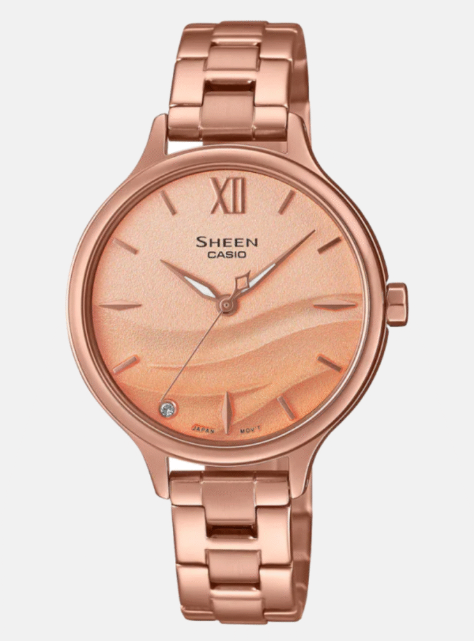 Montre Femme Casio SHEEN - SHE-4550PG-4AUDF - Bracelet en Acier Inoxydable Doré - Verre Sapphire - Affichage analogique - Résistant à l'eau - Verre Saphir