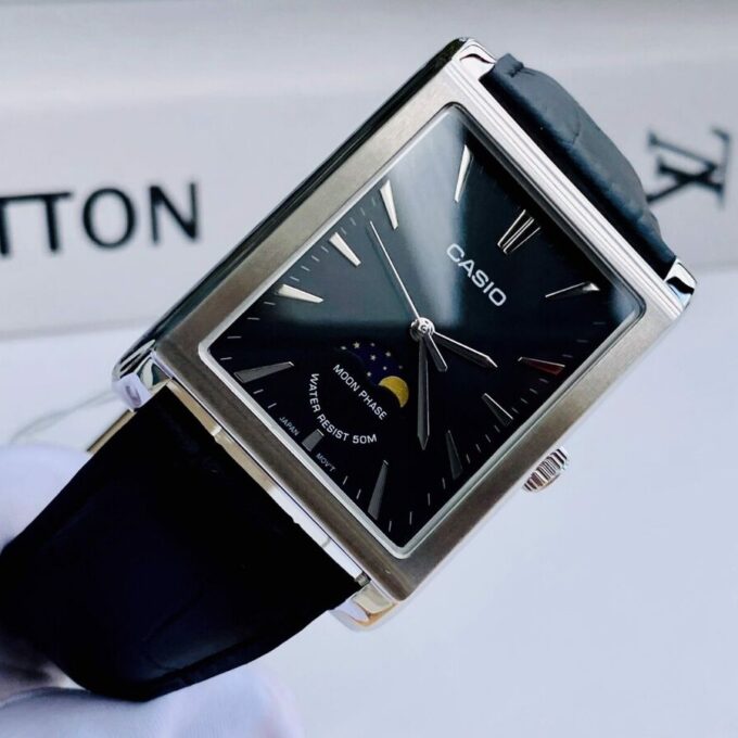 montre homme casio mtp m105l 1avdf cadran carré bracelet en cuir noir affichage analogique résistant à l'eau