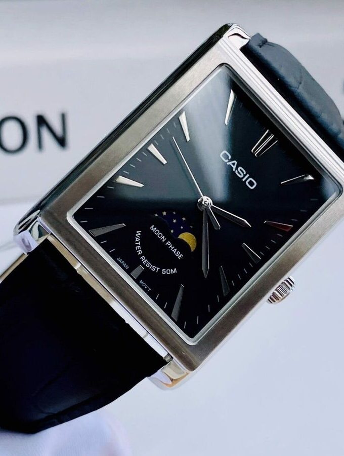 montre homme casio mtp m105l 1avdf cadran carré bracelet en cuir noir affichage analogique résistant à l'eau