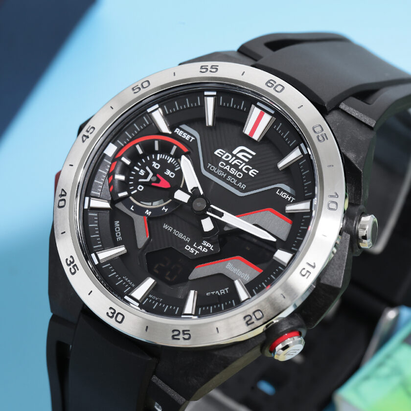 montre homme casio edifice ecb 2200p 1adf bluetooth affichage analogique résistant à l'eau verre saphir