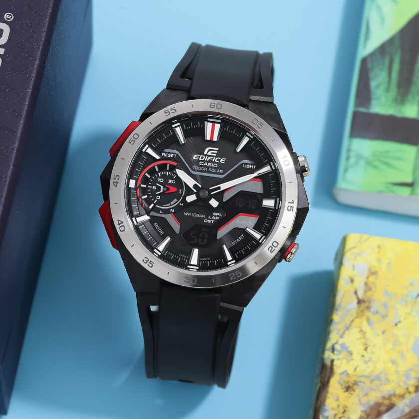 montre homme casio edifice ecb 2200p 1adf bluetooth affichage analogique résistant à l'eau verre saphir