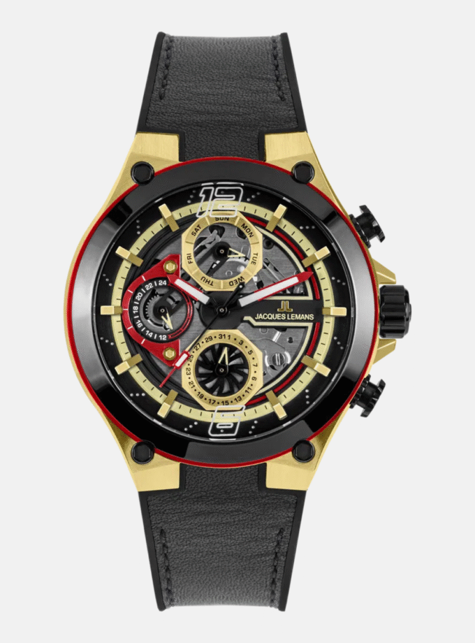 Montre Homme Jacques Lemans Manchester 1-2150C - Bracelet en Cuir Noir - Affichage analogique - Résistant à l'eau