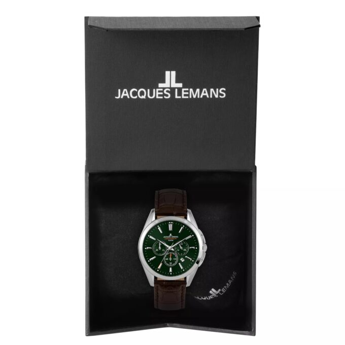 Montre Homme JACQUES LEMANS Derby 1-1945.1C - Bracelet en Cuir marron - Affichage analogique - Résistant à l'eau