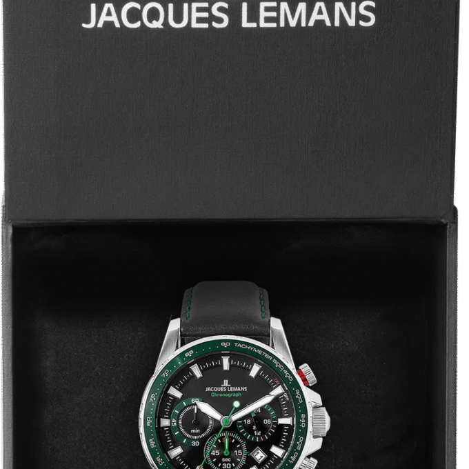 Montre Homme Jacques Lemans Liverpool - 1-2099C - Bracelet Vert Cuir - Chronographe - Affichage analogique - Résistant à l'eau - 1-2099C