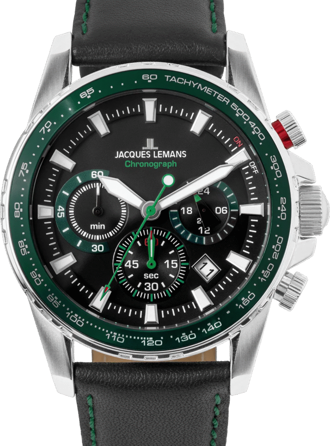 montre homme jacques lemans liverpool 1 2099c bracelet noir en cuir chronographe affichage analogique résistant à l'eau