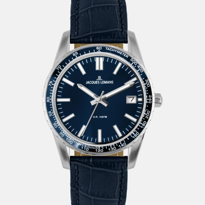Montre Homme Jacques Lemans - 1-2022.1D - Bracelet en Cuir bleu - Affichage analogique - Résistant à l'eau