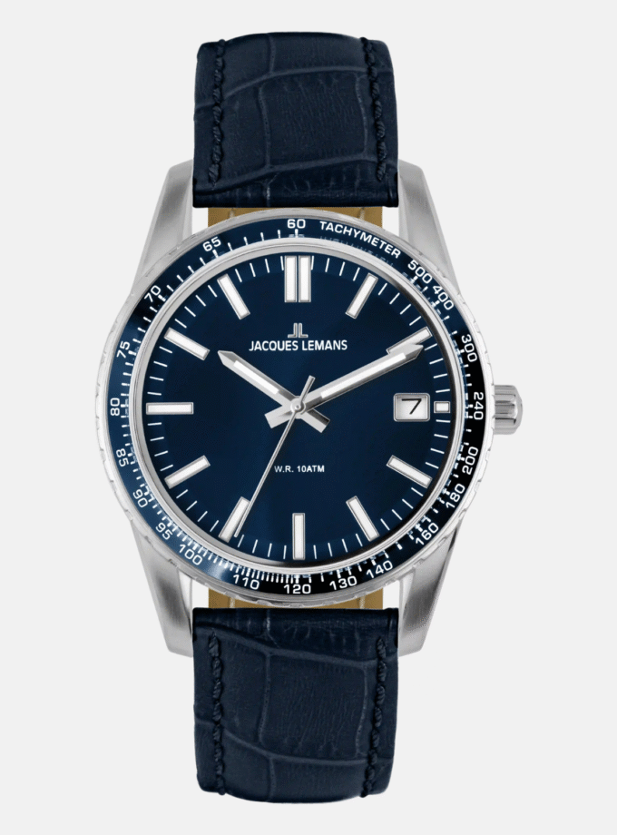 Montre Homme Jacques Lemans - 1-2022.1D - Bracelet en Cuir bleu - Affichage analogique - Résistant à l'eau