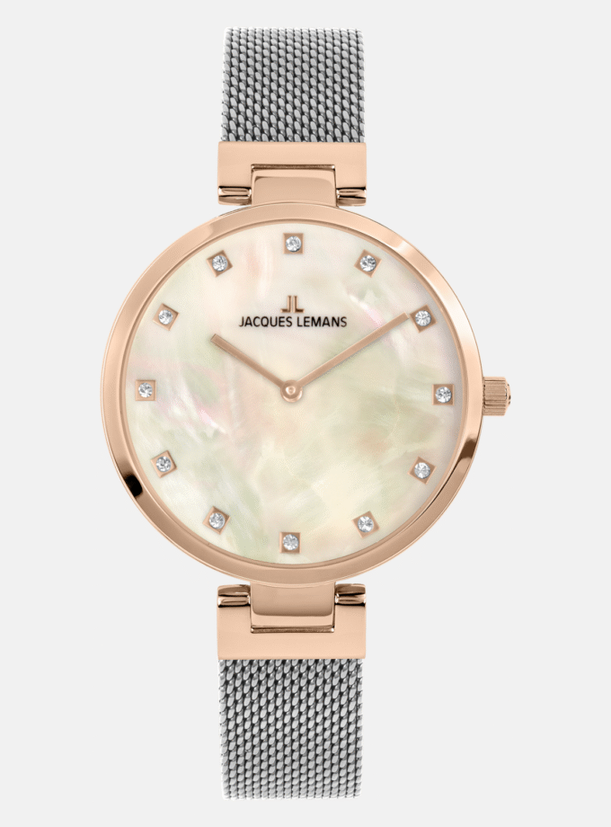 Montre Femme Jacques Lemans Milan 1-2001M - Bracelet en maille Milanaise - Cadran Rosé - Affichage analogique - Résistant à l'eau
