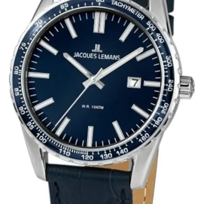 Montre Homme Jacques Lemans - 1-2022.1D - Bracelet en Cuir bleu - Affichage analogique - Résistant à l'eau