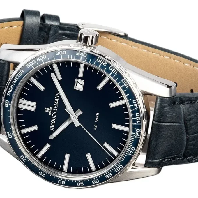 Montre Homme Jacques Lemans - 1-2022.1D - Bracelet en Cuir bleu - Affichage analogique - Résistant à l'eau