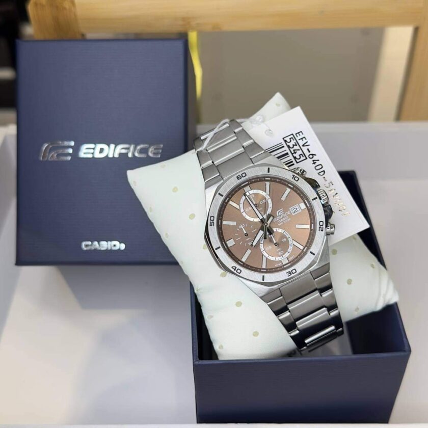 montre homme casio edifice efv 640d 5avudf bracelet en acier inoxydable cadran marron affichage analogique résistant à l'eau