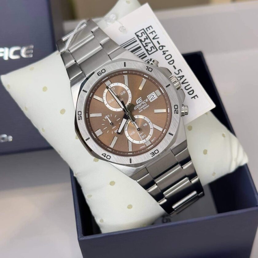 montre homme casio edifice efv 640d 5avudf bracelet en acier inoxydable cadran marron affichage analogique résistant à l'eau