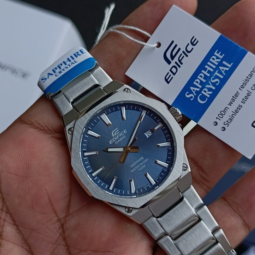montre homme casio edifice efr s108d 2avudf bracelet en acier inoxydable cadran sapphire affichage analogique résistant à l'eau verre saphir