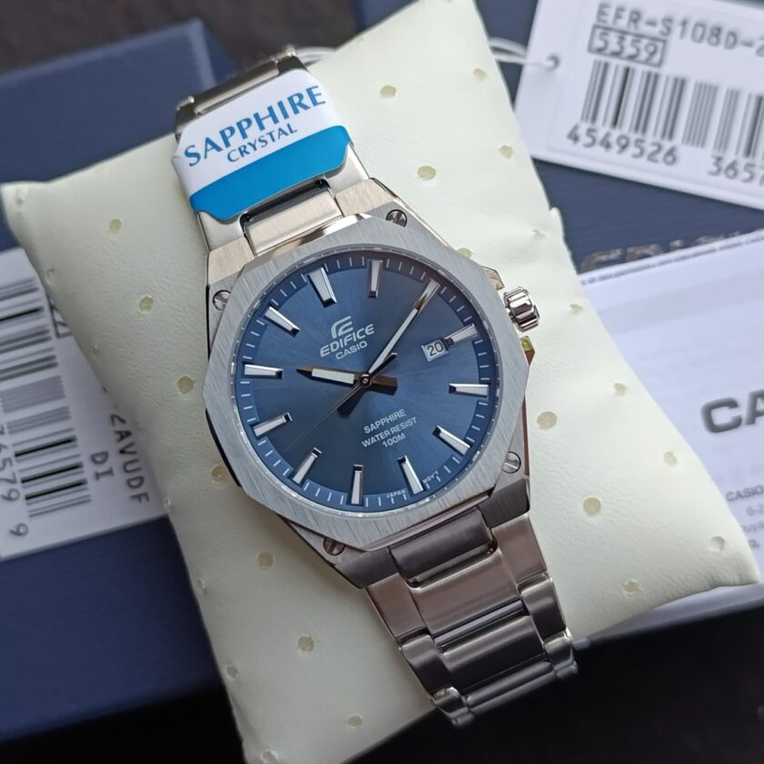 montre homme casio edifice efr s108d 2avudf bracelet en acier inoxydable cadran sapphire affichage analogique résistant à l'eau verre saphir