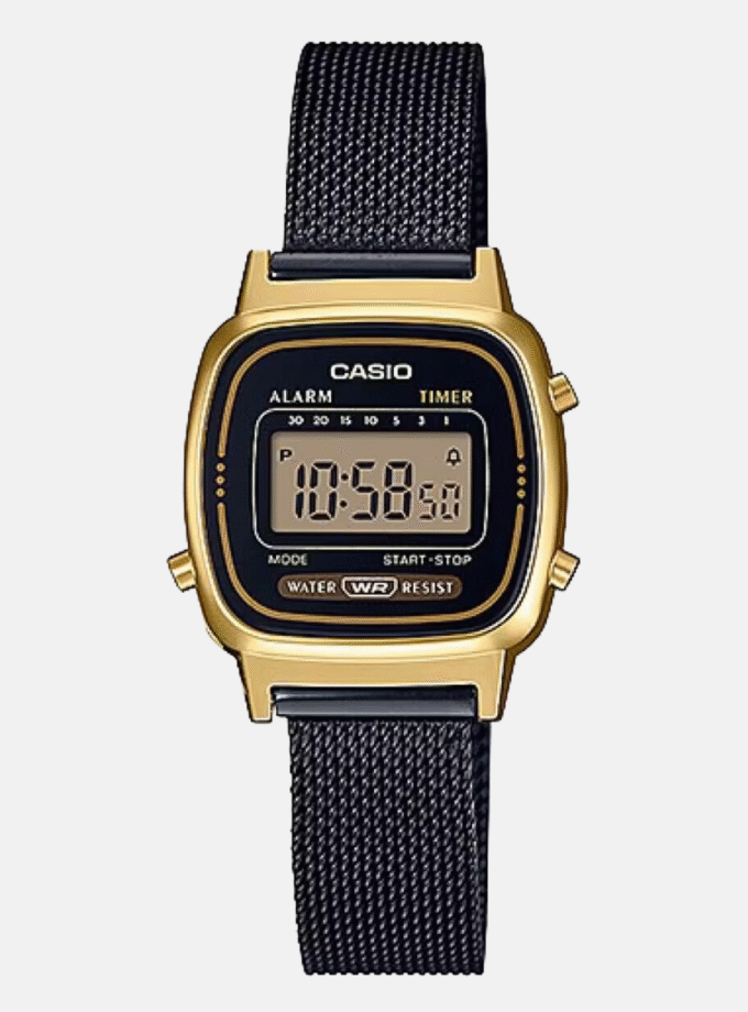 Montre Femme Casio - LA670WEMB-1DF - Bracelet en Acier Inoxydable Noir - Maille Milanaise - Affichage numérique - Résistant à l'eau
