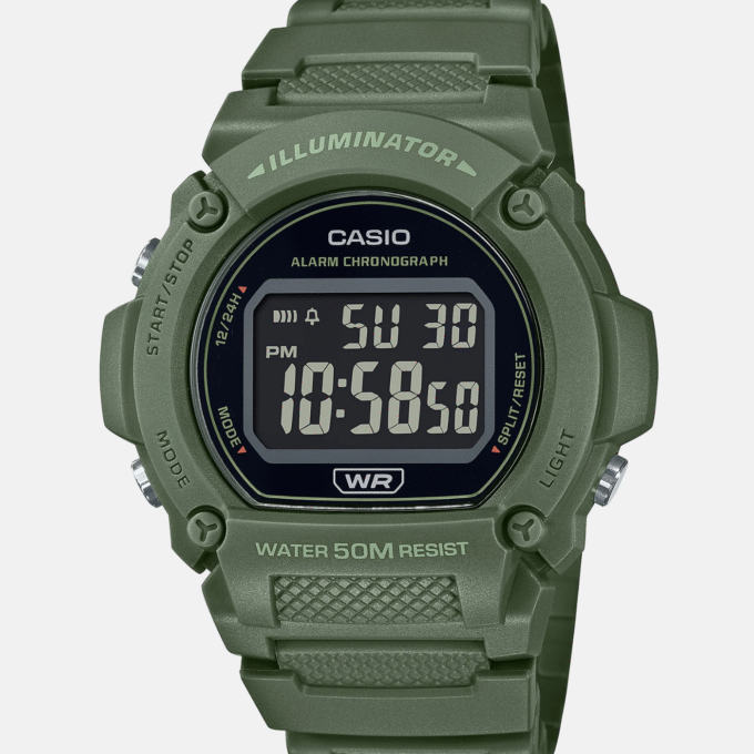 Montre Homme Casio - W-219HC-3BVDF - Bracelet en Résine Vert - Affichage Numérique - Résistant à l'eau