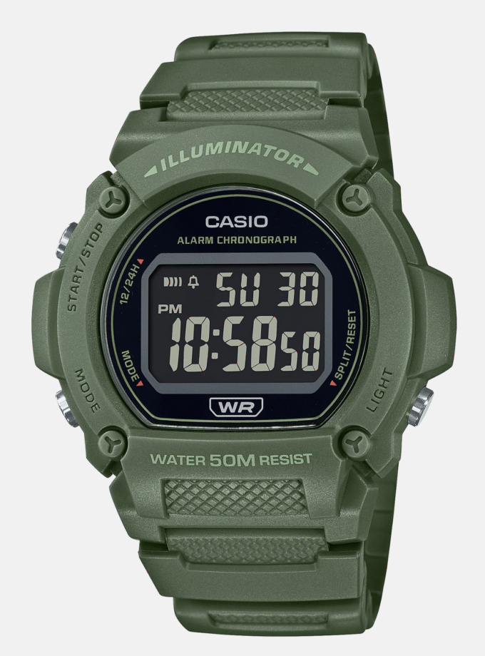 Montre Homme Casio - W-219HC-3BVDF - Bracelet en Résine Vert - Affichage Numérique - Résistant à l'eau