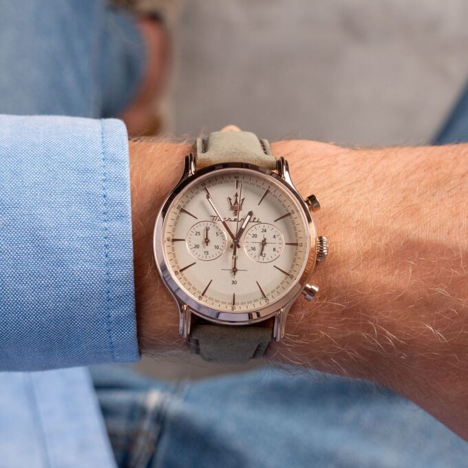 Montre Homme Maserati Epoca R8871633007 - Bracelet en Cuir Véritable - Affichage analogique - Résistant à l'eau