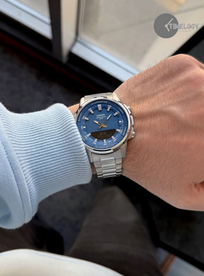 montre homme casio amw 880d 2a1vdf bracelet en acier inoxydable analogique numérique résistant à l'eau