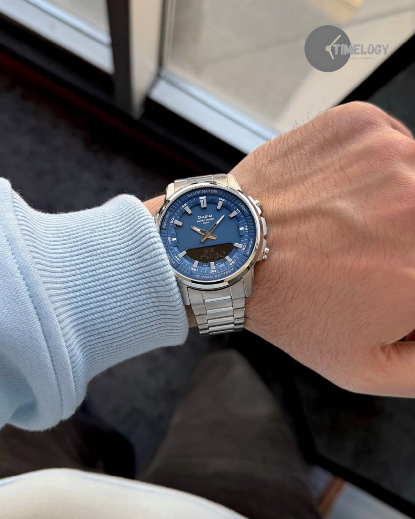montre homme casio amw 880d 2a1vdf bracelet en acier inoxydable analogique numérique résistant à l'eau