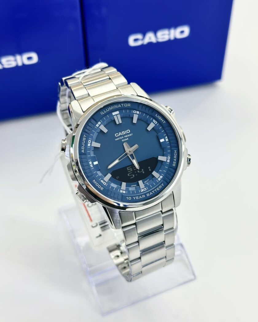 montre homme casio amw 880d 2a1vdf bracelet en acier inoxydable analogique numérique résistant à l'eau