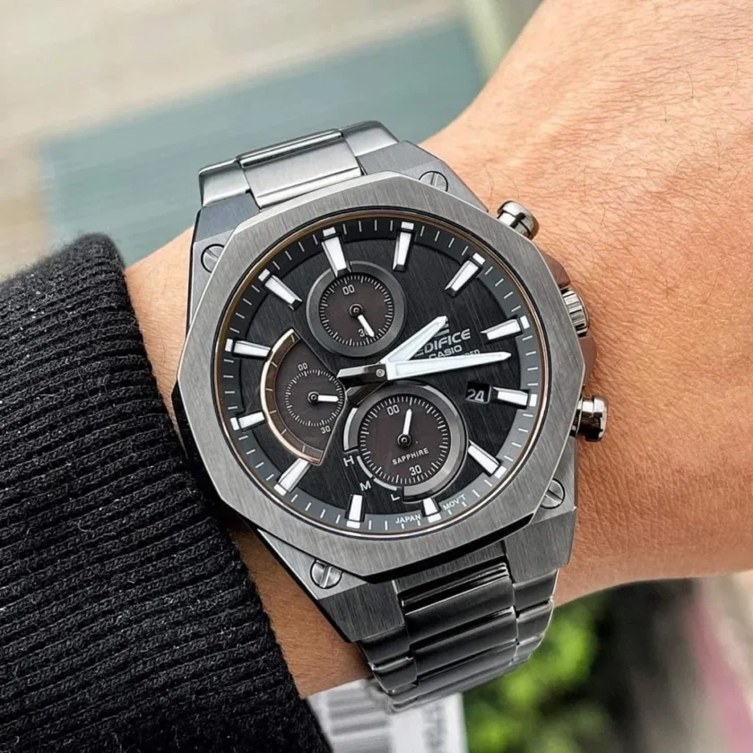 montre homme casio edifice efs s570dc 1audf solaire verre sapphire bracelet en acier inoxydable affichage analogique résistant à l'eau verre saphir