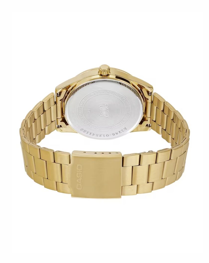montre homme casio mtp vd03g 3audf bracelet acier inoxydable doré, affichage analogique, résistante à l’eau, cadran vert montre classique