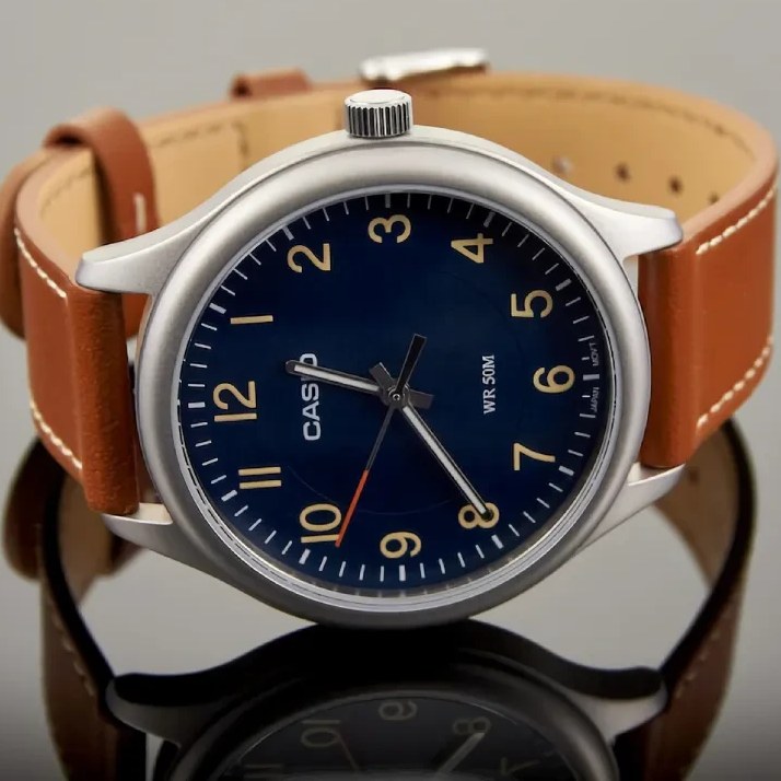 montre homme casio mtp b160l 2bvdf bracelet en cuir affichage analogique résistant à l'eau