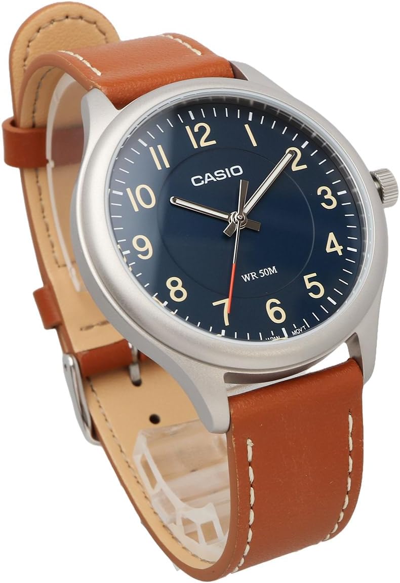 montre homme casio mtp b160l 2bvdf bracelet en cuir affichage analogique résistant à l'eau