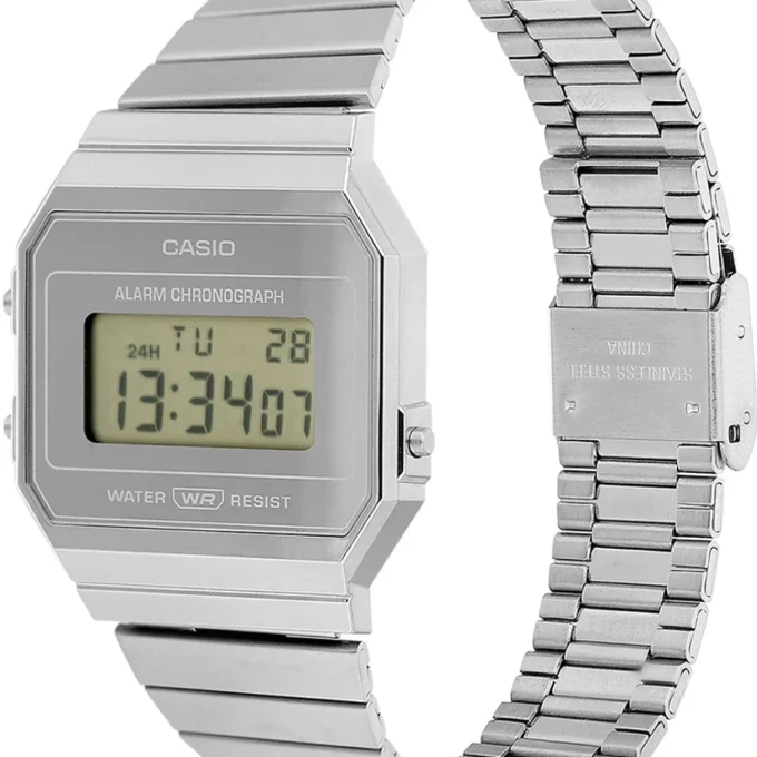 Montre Casio Vintage - A700WEV-7ADF - Bracelet en Acier Inoxydable - Affichage numérique - Résistant à l'eau