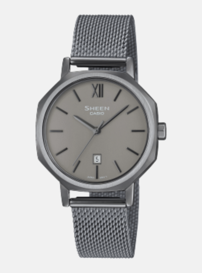 Montre Femme Casio Sheen - SHE-4554GYM-8AUDF - Bracelet en Maille Milanaise Noir - Affichage analogique - Résistant à l'eau - Verre Saphir