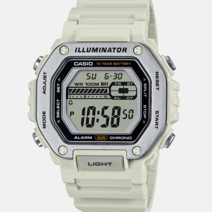 Montre Homme Casio - MWD-110H-8AVDF - Bracelet en Résine Blanc - Affichage Numérique - Résistant à l'eau