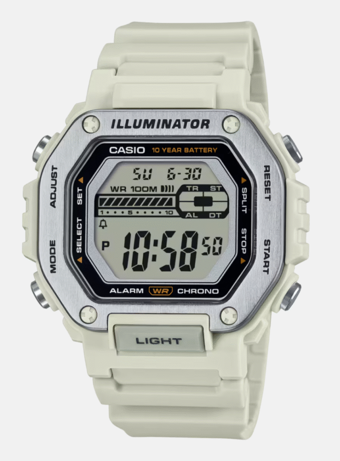 Montre Homme Casio - MWD-110H-8AVDF - Bracelet en Résine Blanc - Affichage Numérique - Résistant à l'eau