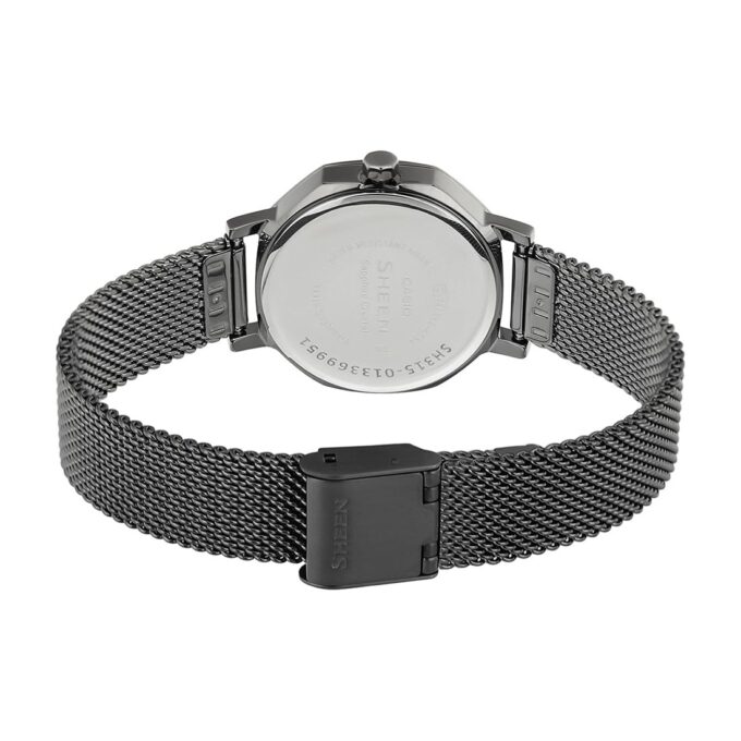 Montre Femme Casio Sheen - SHE-4554GYM-8AUDF - Bracelet en Maille Milanaise Noir - Affichage analogique - Résistant à l'eau - Verre Saphir