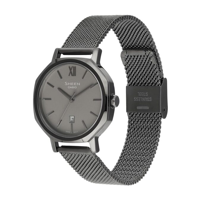 Montre Femme Casio Sheen - SHE-4554GYM-8AUDF - Bracelet en Maille Milanaise Noir - Affichage analogique - Résistant à l'eau - Verre Saphir