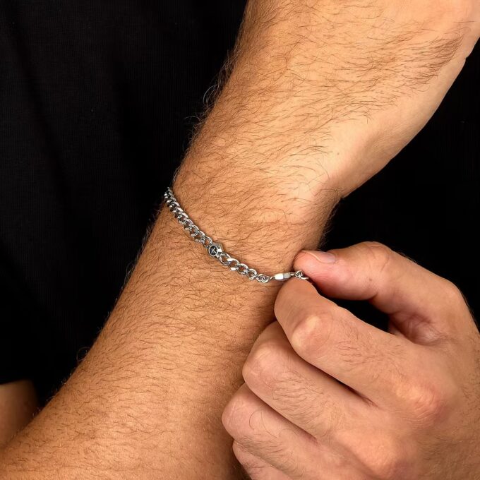 Bracelet Homme Sector Basic SZS129 - Élégance en Inoxydable avec Émail Noir