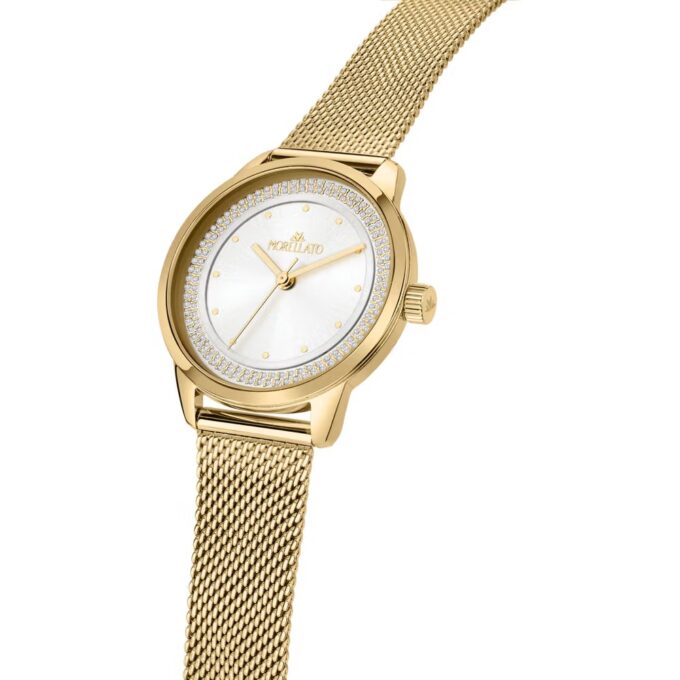 Montre Femme Morellato Ninfa – R0153168502 – Boîtier Acier Or Jaune 34 mm – Cadran Blanc Rond – Mouvement Analogique – Bracelet Acier Or Jaune – Résistante à l’Eau 3 ATM – Fermoir Maillon à Cliper – Garantie Morellato.