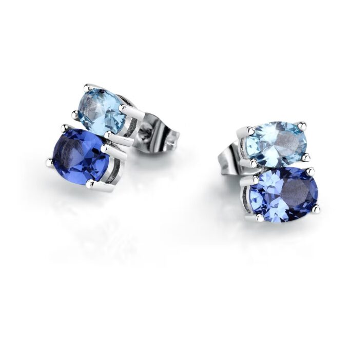 Boucles d'Oreilles en Argent avec Cristaux Bleus - Modèle Penché Morellato SAVY17