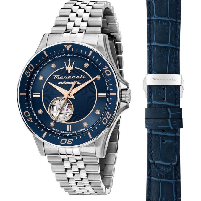 Montre Homme Maserati Sfida – R8823140013 – Boîtier Acier 44 mm Argenté – Mouvement Automatique – Affichage Analogique – Bracelet Acier Argent – Étanchéité 100 m (10 ATM) – Boucle Déployante – Design Élégant et Raffiné.